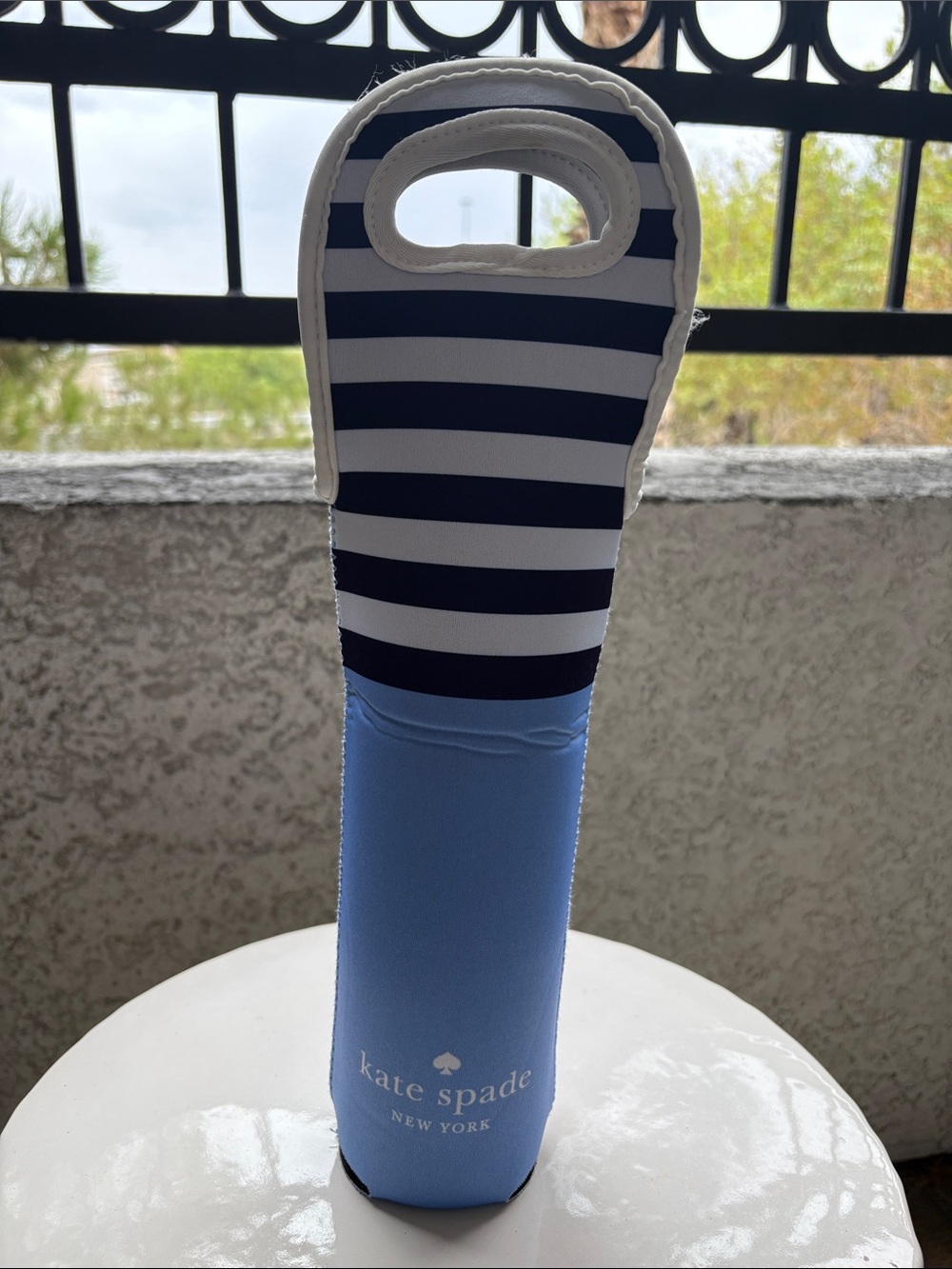 kate spade Nautical Preppy Blue and Navy Striped Wine Bottle Tote
